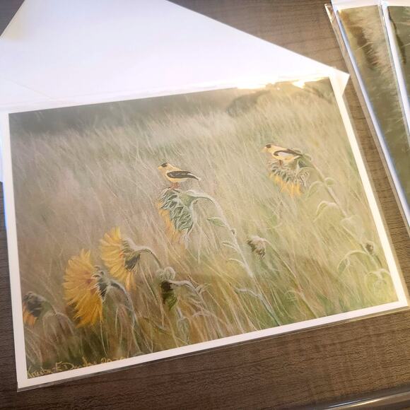 Sunflowers & Goldfinches 5"x7" Greeting Cards Set of 4 Acid Free Art Print - Picture 3 of 6